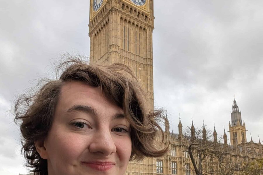 An image of Jess infront of parliament with Big Ben in the background
